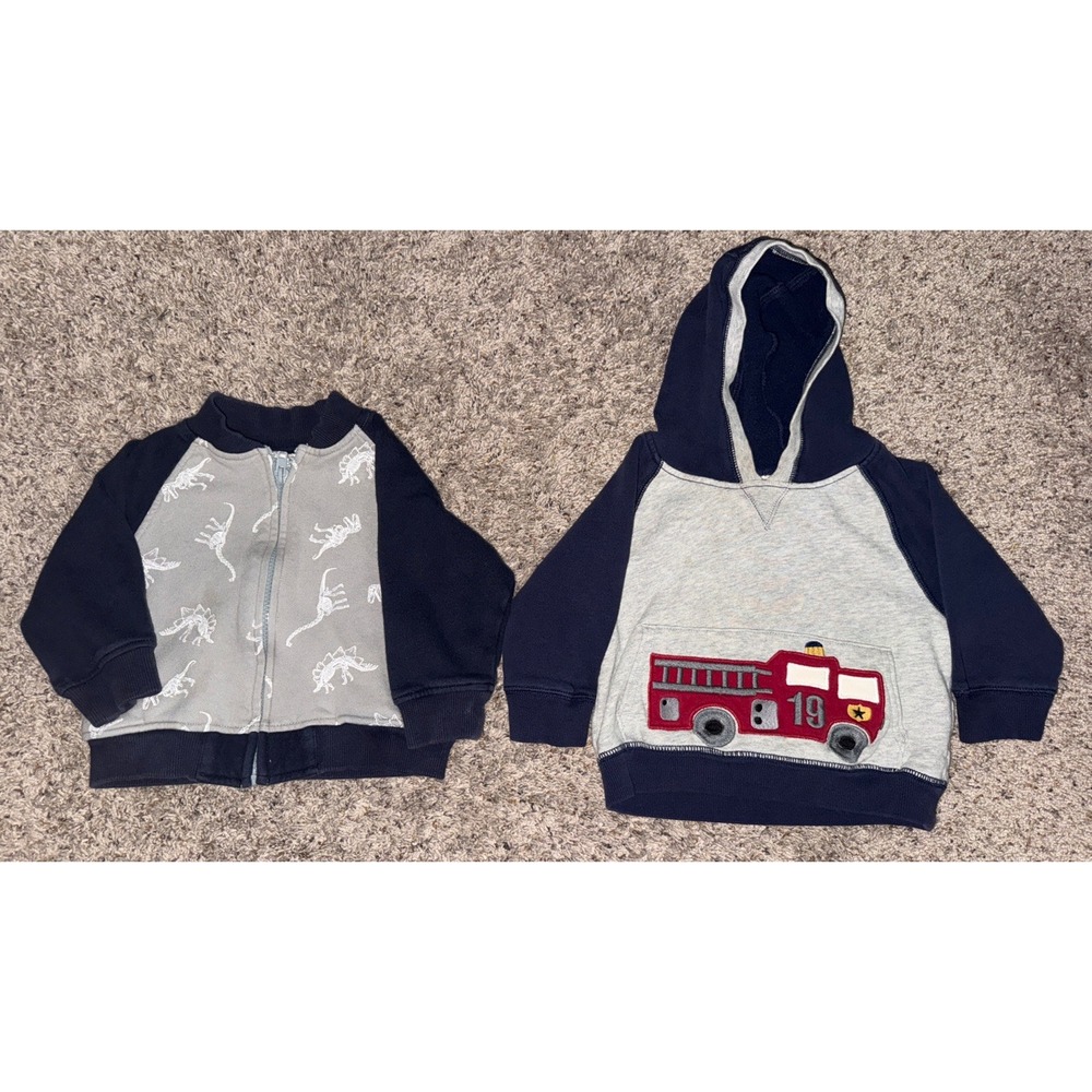 2-2017 Gymboree Baby Sweatshirts Firetruck & Dinosaur Size 12-24 Months
